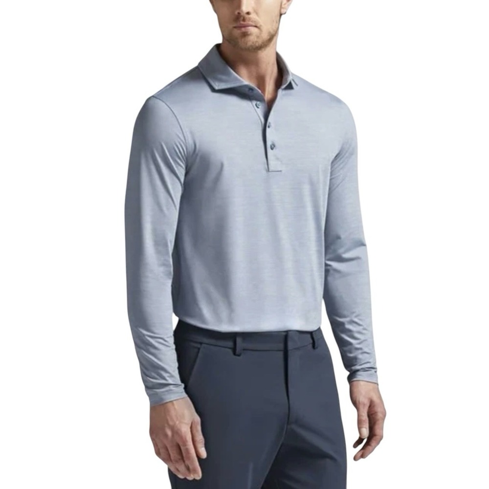 G/FORE Rib Gusset Long Sleeve Melange Ice Nylon Sun Polo Shirt Size XXL Blue